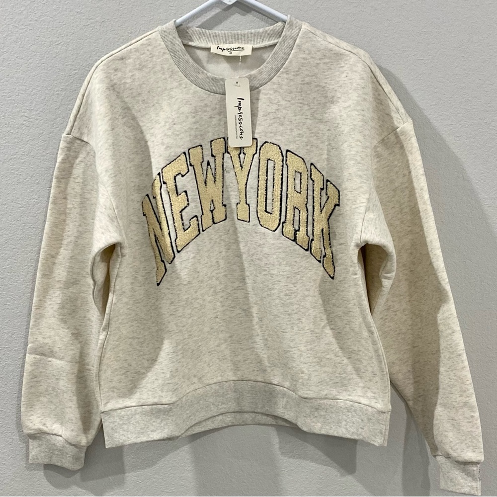 New York Pullover Long Sleeve Light Gray Soft Impressions Sweatshirt Medium